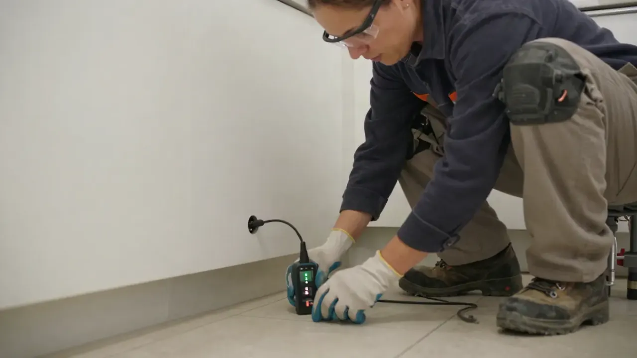 Leak Detection in Laguna Hills, California: close-up of a leak detection specialist's hands wearing gloves, carefully