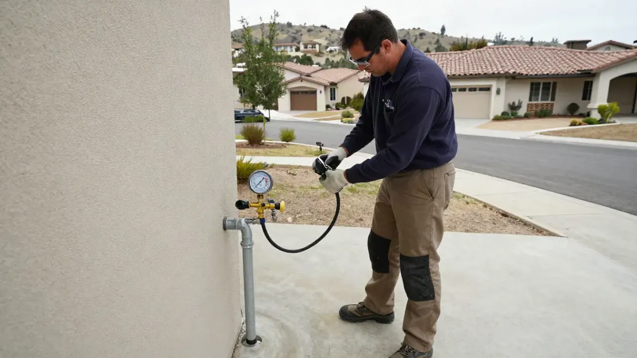 Water Meter & High Water Bill Leak Detection in Laguna Hills, California: leak detection specialist connecting a pressure
