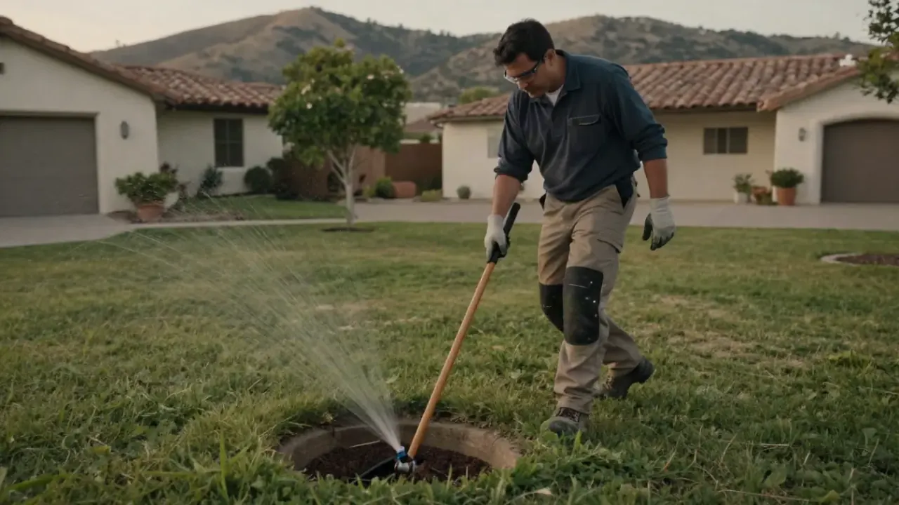 Irrigation & Sprinkler Leak Detection in Laguna Hills, California: leak detection specialist walking across a lawn with a