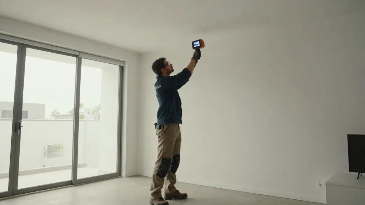 Leak Detection in Laguna Hills, California: wide shot of a leak detection specialist using a thermal imaging camera to scan